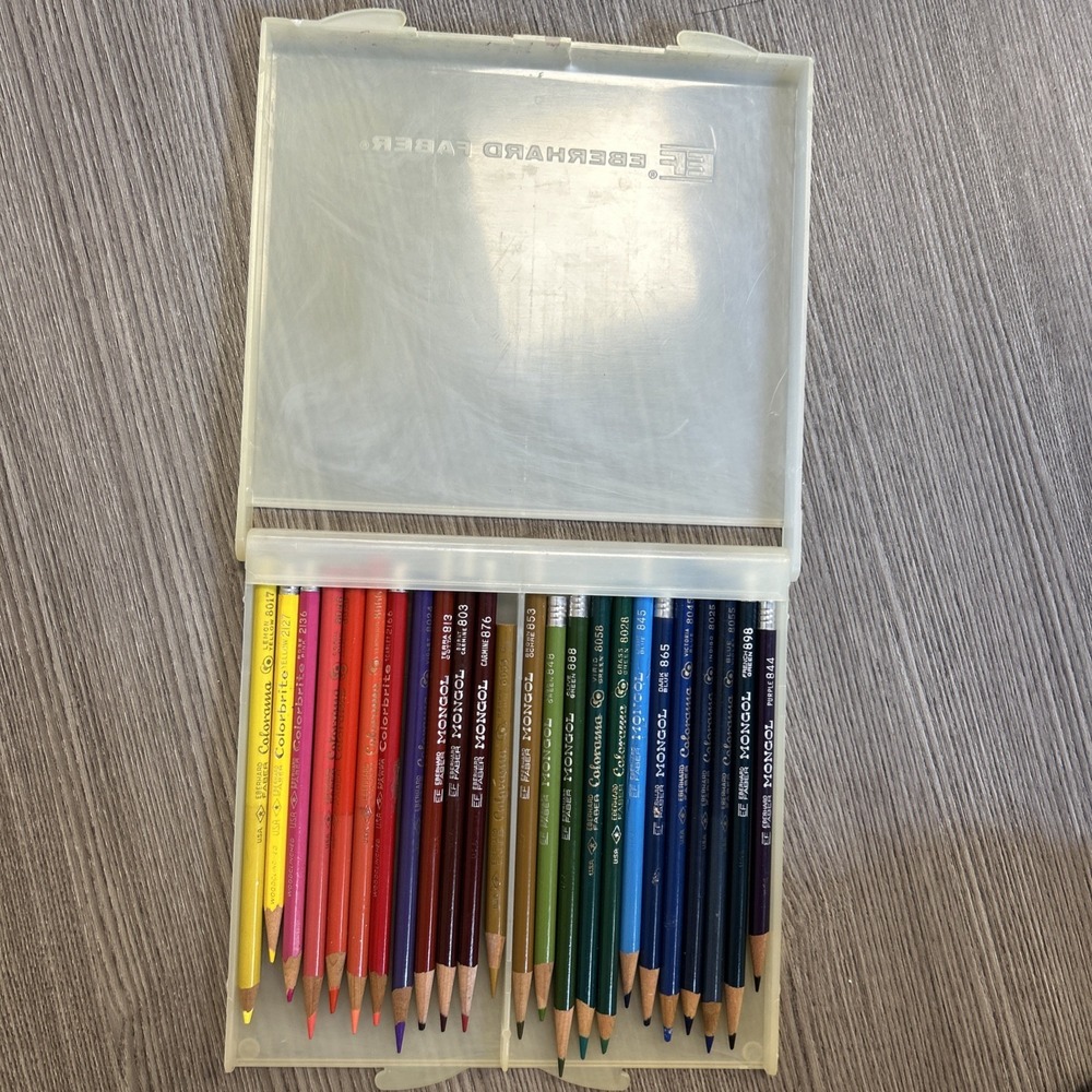 Vintage Eberhard Faber Pencil Lot 24pc Case Mongol Colorama Print Marking Set